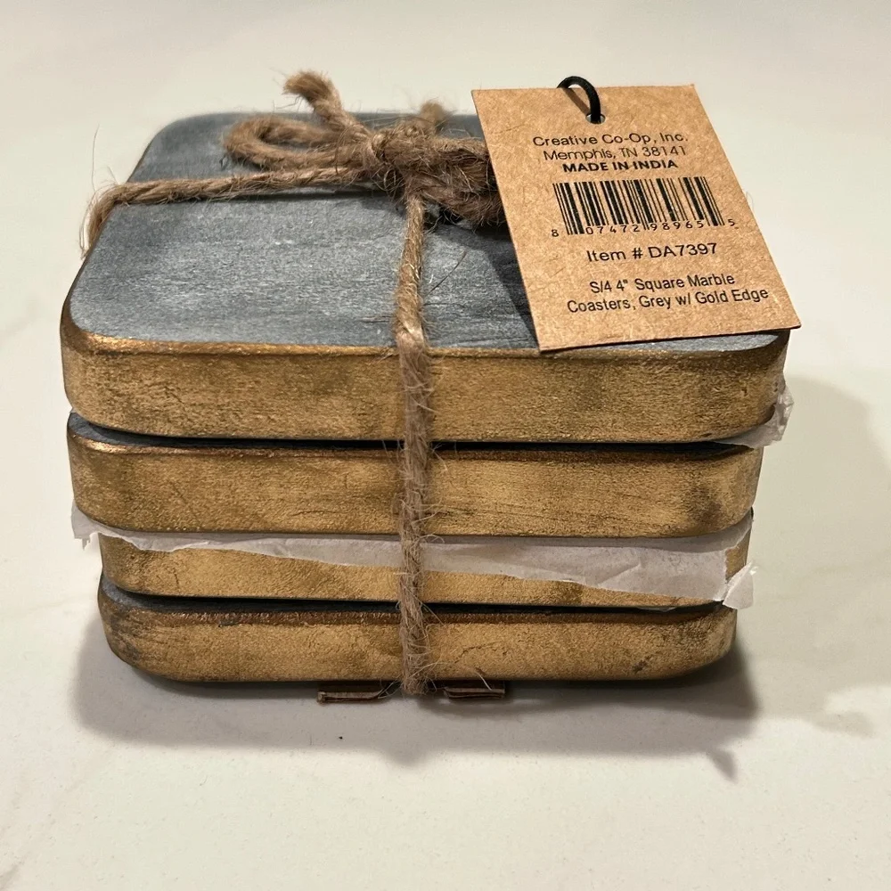 Blue Marble Coasters with Gold Edge NWT, Set of 4 - 4” Square